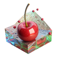vibrant artistic Single Cherry Red Stem Attached Isolated on Transparent Background png