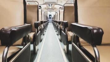 Train seat, The interior of the passenger train carriage was empty. photo