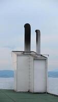 White smoke chimney background on blue sky. photo