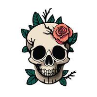Minimal skull with roses and thorny vines vector
