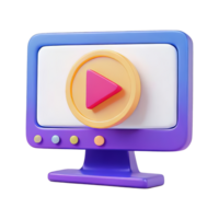 Colorful 3D Computer Screen with Play Button Design png