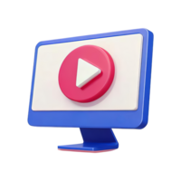 Colorful 3D Render of Play Button on Computer Screen png