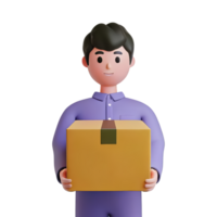 Young Man Holding a Delivery Package with Smile png