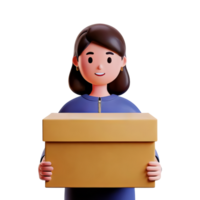 Woman Holding a Box with a Cheerful Expression png