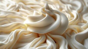 Close-up of a soft, creamy swirl of vanilla frosting, highlighting delicate textures and smooth curves. photo