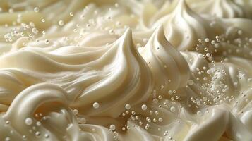 Swirls of creamy texture with droplets, creating an artistic, fluid appearance. photo
