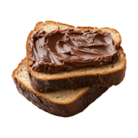 Two slice stack of bread toasts topped with rich chocolate spread isolated on transparent background png