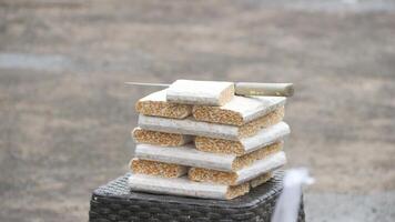 Indonesian tempeh or fermented soybeans. Traditional food made from fermented soybeans. photo