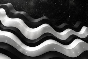 Abstract black and white waves create a mesmerizing pattern, set against a starry cosmic background. photo
