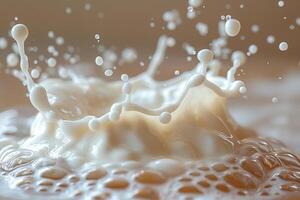 A dramatic close-up of milk splashing, creating intricate patterns in mid-air. photo