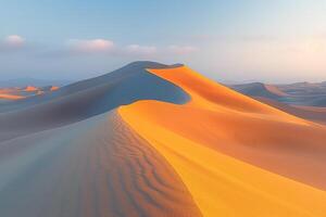 A breathtaking landscape showing soft curves of golden sand dunes at sunset, creating a serene and enchanting atmosphere. photo