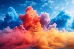 A stunning display of colorful clouds in vibrant hues of blue, pink, and orange, creating a dreamy atmosphere against a clear sky. photo