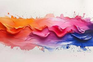 An abstract wave of vibrant colors, blending orange, pink, and blue hues, creating a dynamic and lively art piece. photo