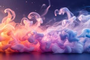 A mesmerizing blend of pastel-colored smoke swirls in the air, creating a dreamy, ethereal atmosphere. photo