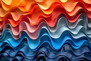 Vibrant waves of colored paper create an eye-catching abstract design in shades of red, blue, and orange. photo