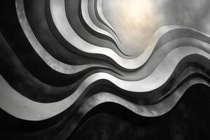 Abstract black and white wave patterns create a visually dynamic and modern art piece. photo