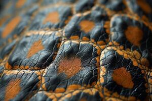 Close-up of intricate black and orange tortoise shell patterns, showcasing detailed textures and vibrant colors. photo