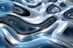 Abstract close-up of undulating metallic waves in shades of blue, creating a mesmerizing visual effect. photo
