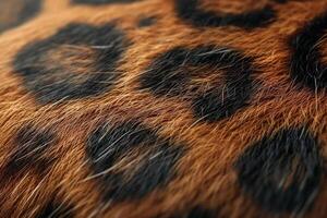 Close-up of a leopard's fur showcasing its vibrant orange and black spotted pattern. photo