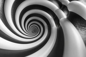 A mesmerizing black and white spiral pattern, creating a sense of depth and motion. photo