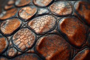 Close-up of textured brown leather surface with intricate geometric patterns, showcasing craftsmanship and attention to detail. photo