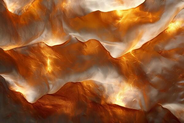 A mesmerizing abstract fabric with waves of orange and white, creating a warm and inviting atmosphere.