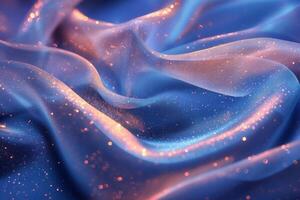 A close-up of shimmering blue and pink fabric drapes, showcasing a delicate interplay of light and color, perfect for elegant design themes. photo