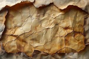 Aged, crinkled parchment with intricate cracks and warm tones, evoking a sense of history. photo
