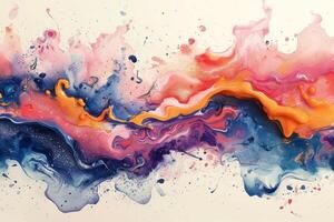 Vibrant abstract painting featuring swirling hues of pink, blue, and orange, creating a dynamic and energetic visual flow. photo