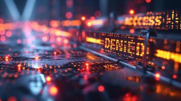 A mesmerizing close-up of digital data streams, showcasing vibrant lights and a futuristic aesthetic. photo