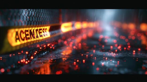 un de cerca ver de brillante neón texto en un mojado superficie, creando un misterioso y vibrante atmósfera. foto