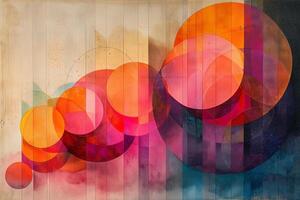Vibrant abstract art featuring dynamic circles in warm hues, blending creativity and color harmony. photo