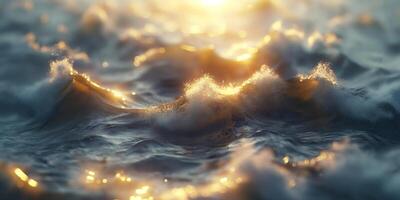 Golden sunlight sparkles on the ocean waves, creating a serene and mesmerizing atmosphere. photo