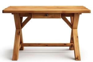 A beautifully crafted wooden table with a rustic finish, featuring a single drawer that adds charm and functionality. photo