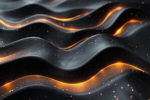 A mesmerizing close-up of flowing black waves intertwined with golden sparkles, creating a captivating and dynamic texture. photo