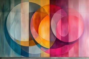 A vibrant abstract mural featuring overlapping circles in shades of orange, pink, and blue, evoking creativity and warmth. photo