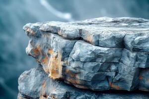 Close-up of textured rock layers in cool tones, showcasing natural formations with striking details. photo
