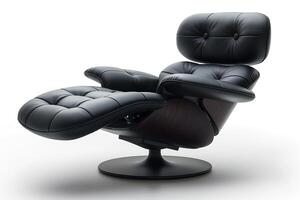 Elegant black leather recliner showcasing modern design with a sleek silhouette and comfortable seating. photo