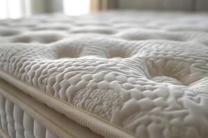 A close-up view of a plush mattress showcasing its intricate texture and cushioning designs. photo