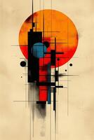 A vibrant abstract design featuring geometric shapes in bold colors against a warm backdrop. photo
