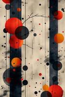 Abstract composition with black and vibrant red circles on a textured beige background, exuding a modern artistic vibe. photo