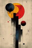 Abstract geometric composition featuring bold colors and shapes in a contemporary style. photo