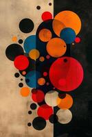 Abstract composition featuring colorful circles in various sizes on a textured background. photo