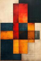 Geometric abstract art featuring bold colors and structured shapes creating a dynamic visual contrast. photo