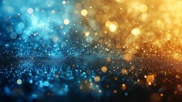 A mesmerizing display of shimmering blue and golden bokeh lights creating a magical atmosphere. photo