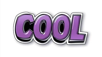 Bold purple 'COOL' text with a playful, 3D effect against a white background. photo