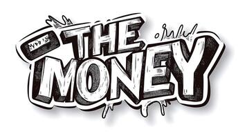 Bold black and white graffiti-style lettering of 'THE MONEY' emphasizing street art aesthetics. photo