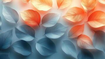 A mesmerizing array of colorful leaves in soft hues of orange and blue, creating a tranquil and artistic feel. photo