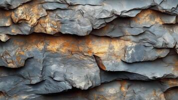 Textured layers of slate rock with variations in color, reflecting natural erosion and mineral deposits. photo