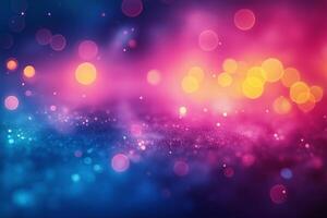 A vibrant display of pink, blue, and yellow bokeh lights creating a dreamy atmosphere. photo
